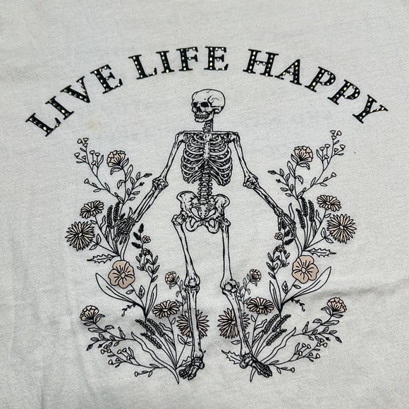 Local Lab ‘live life happy’ front& back graphic t cuffed sleeve bejeweled text L - Picture 2 of 6